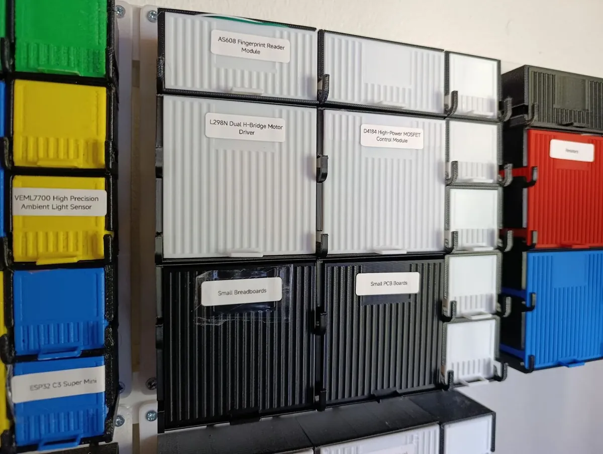 3D printed component storage bins, a custom-fit replacement and organisation piece