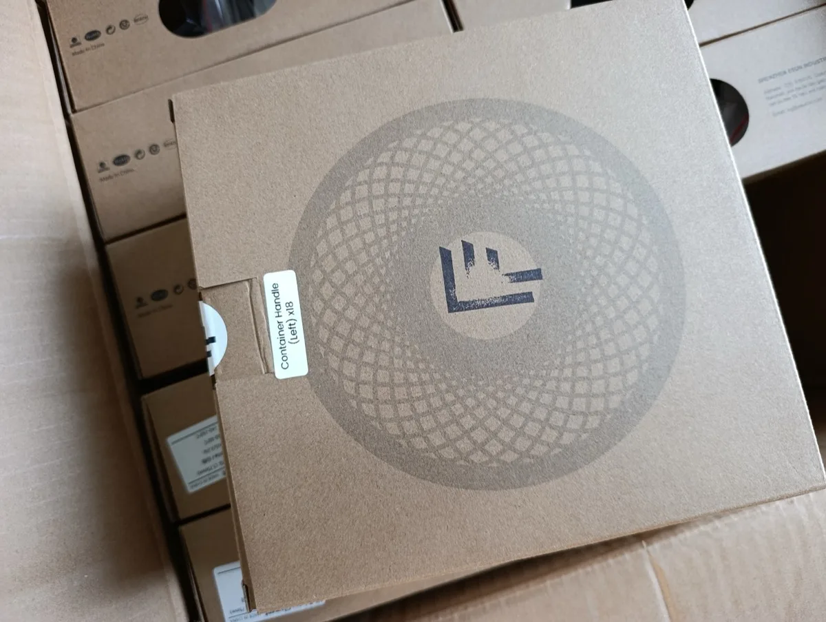 A stack of branded spool boxes ready to go out